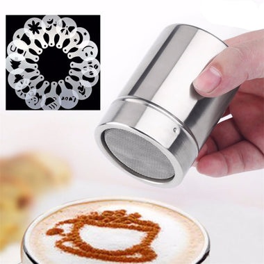 Coffee Shaker with Stencils Template Strew Pad Duster Spray