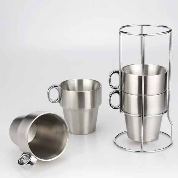 Stainless Steel Espresso Cup Set with rack